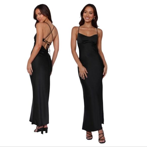 Hello Molly Black The Samara Satin Maxi Dress Size Large - Picture 1 of 6